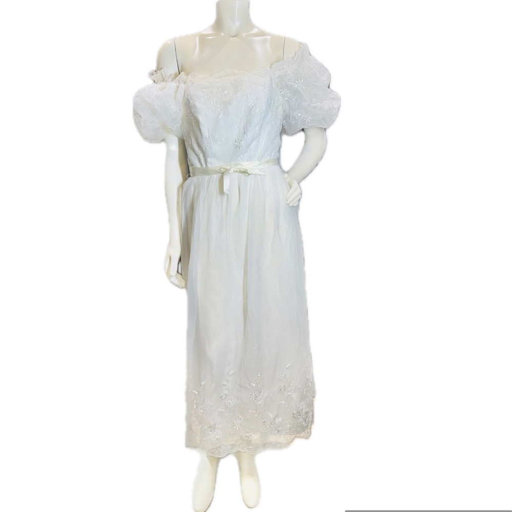 🌸 ILGWU WEDDING DRESS GOWN  | Vintage‎ 70s Union-Made USA Romantic Prairie XS/S